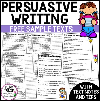 Sample Persuasive Pieces - With Writing Tools and Notes | TpT