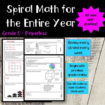 Preview of Distance Learning Self-Grading Grade 5 Spiral Math Practice
