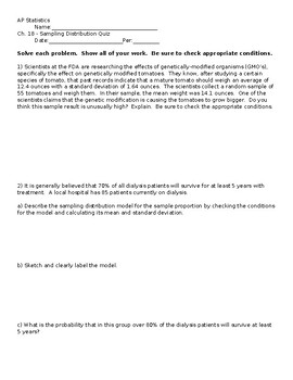 Preview of Sampling Distribution Quiz (version B)