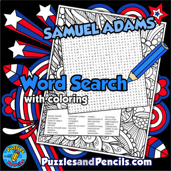 Preview of Samuel Adams Word Search Puzzle with Coloring | Founding Fathers Wordsearch