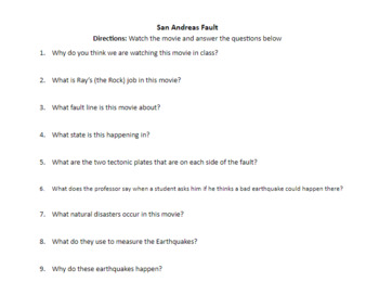 San Andreas Movie Worksheets Teaching Resources Tpt