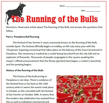 Preview of San Fermin Running of the Bulls Reading