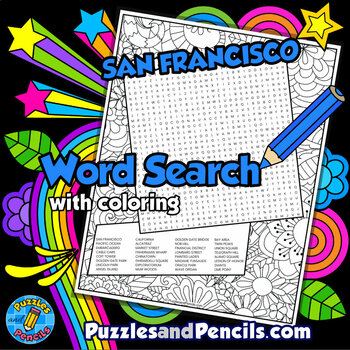 San Francisco Word Search Puzzle Activity Page with Coloring US