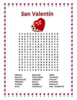 Preview of San Valentín-Valentine's Day Word Search/Double Puzzle