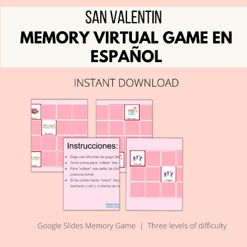 Preview of San Valentin Memory Virtual Game In Spanish.