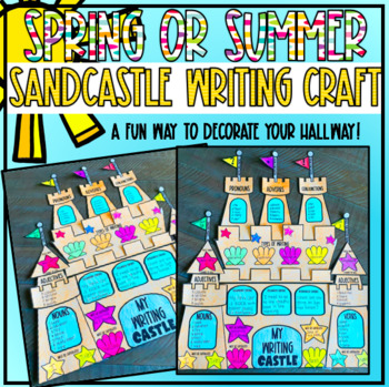 Preview of Sandcastle Summer or Spring Break Writing ELA Craft, Hallway or Bulletin Board