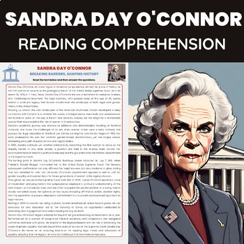 Preview of Sandra Day O'Connor Reading Comprehension Worksheet Supreme Court Justice