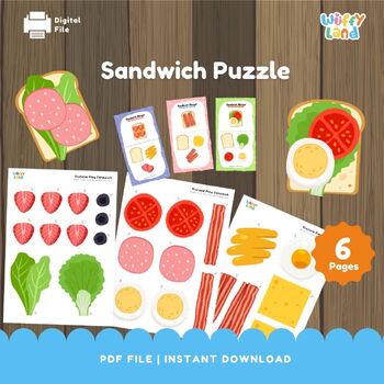 Preview of Sandwich Puzzle | Let's Make a Sandwich, Life Skill Activity, Scissor Skill