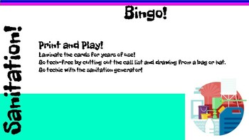Preview of Sanitation Bingo! Food Safety and Sanitation Review Game; Print and Play