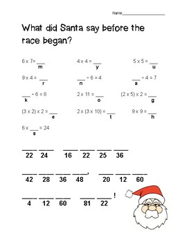 santa christmas multiplication division riddle by david williams