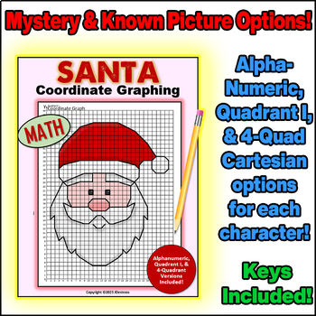 Preview of Santa Claus Christmas Coordinate Graph Mystery Pictures! Ordered Pairs Graphing!