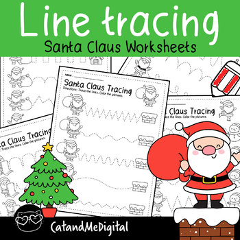 Santa Claus Christmas Line Tracing Practice Pre-Writing Preschool Worksheets