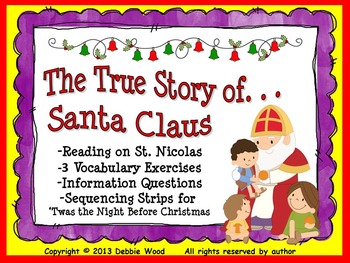 Preview of Santa Claus Christmas Reading Comprehension | ESL Christmas Reading Activities