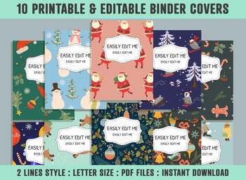 Preview of Santa Claus Christmas Winter Binder Cover, 10 Printable/Editable Covers+Spines