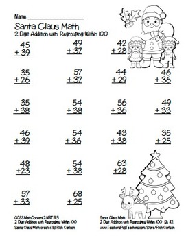 “Santa Claus Math” 2 Digit Addition With Regrouping - Common Core ...