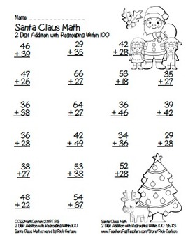 “Santa Claus Math” 2 Digit Addition With Regrouping - Common Core ...