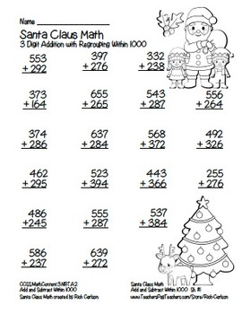 “Santa Claus Math” 3 Digit Addition With Regrouping - Common Core ...