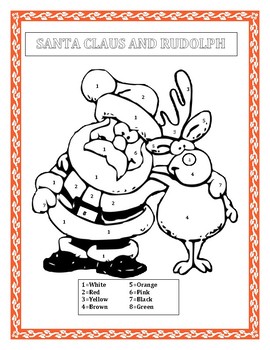 Preview of Santa Claus and Rudolph- Color by Number -K-2