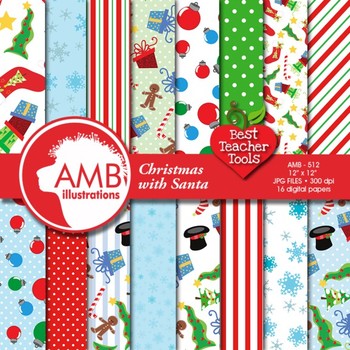 Preview of Christmas Digital Papers, Santa Claus Papers and Backgrounds AMB-512