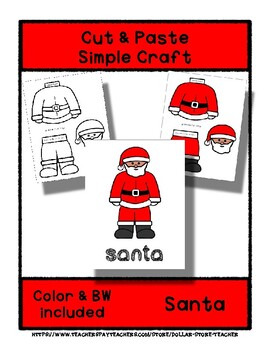 Santa - Cut & Paste Craft - Super Easy perfect for Pre-K & Kindergarten