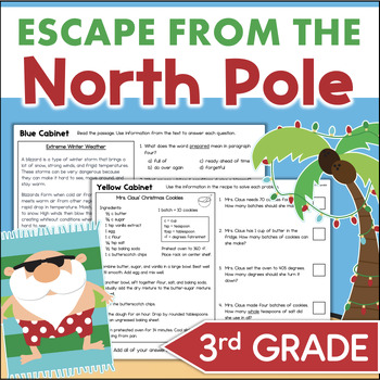 Preview of Santa ESCAPE ROOM 3rd Grade Christmas Reading & Math Challenge