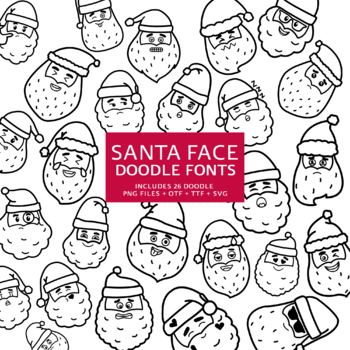 Preview of Santa Face Doodle Fonts, Instant File otf, ttf Font Download, Font Bundle