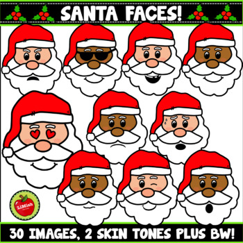 Preview of Santa Faces And Emotions Clipart