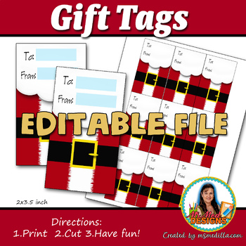 Preview of Santa Gift Tags Printable Hang Tags for Teachers, Staff, Faculty