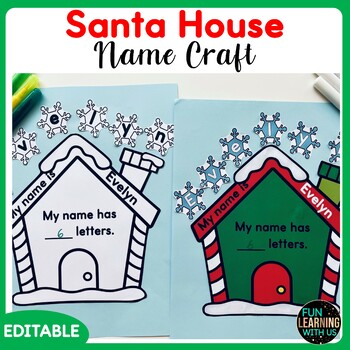 Preview of Santa House Name Crafts | December Editable Name Craft Activity