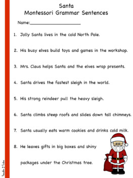 Preview of Santa Montessori Grammar Sentences