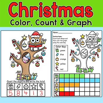 Preview of Color, Count and Graph Christmas Math Worksheets