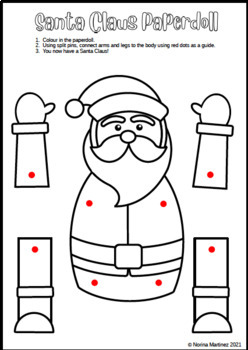 Santa Paper Doll Coloring In Christmas Paper Craft Activity | TPT