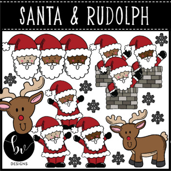 Santa Rudolph Clipart Set Full Color And B W Clip Art