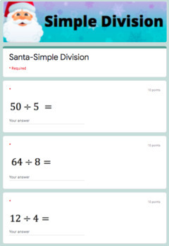 Preview of Santa Simple Division -Google Form- Online Learning/Tutoring-NO GRADING