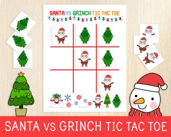 Preview of Santa Vs Grinch Tic Tac Toe, Christmas Game, Holiday Activity, Christmas Centers