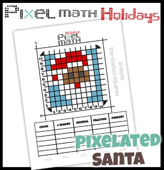 Preview of Santa pixel art worksheet to practice decimal fraction and percent