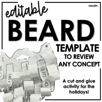 Preview of Santa or Leprechaun Beard- EDITABLE Cut and Glue Activity to Review ANY Concept