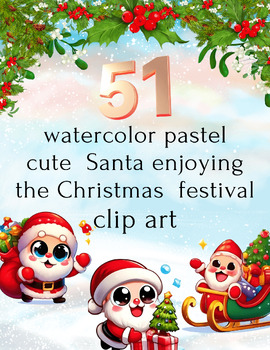 Preview of Santa's Holiday Magic: Watercolor Pastel Clip Art Collection