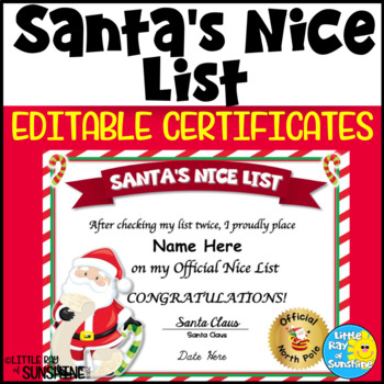 Preview of Santa's Nice List EDITABLE Certificates