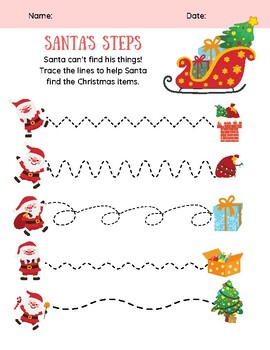 Preview of Santa's Steps, Tracing, Fine Motor, Following Directions, Pre-Writing Skills