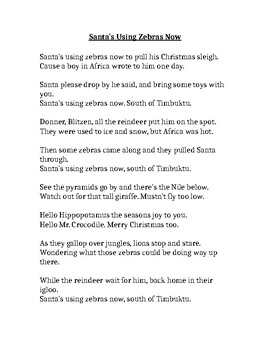 Santa S Using Zebras Now Lyrics By Skoolie Sensei Tpt