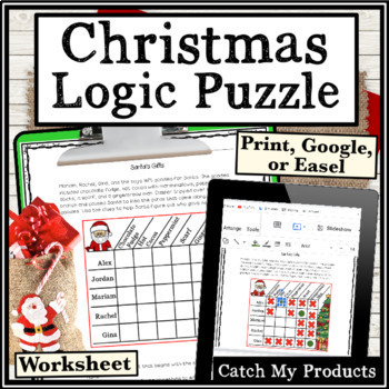 Preview of Christmas Logic Puzzle Printable or Digital Worksheet - Critical Thinking Fun