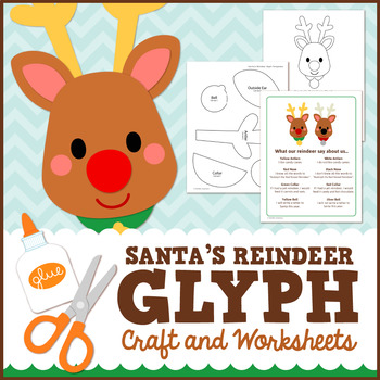 Preview of Christmas Reindeer Math Activity - Glyph Craft with Worksheets