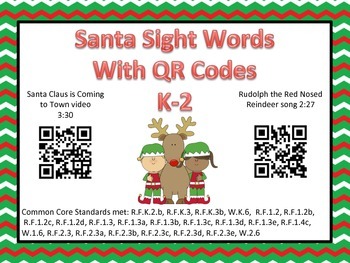 Preview of Santa's Sight Words K-2 with QR codes (Common Core Aligned)