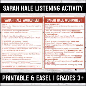 Preview of Sarah Hale Listening Activity | MP3 + Worksheet | Printable + Digital