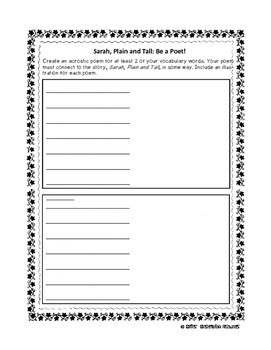 Sarah Plain And Tall Acrostic Poem Vocabulary Activity For Literacy Center