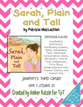 Preview of Sarah, Plain and Tall Mini Pack Activities 3rd Grade Journeys Unit 5, Lesson 21