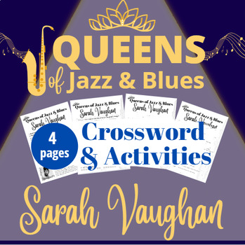 Sarah Vaughan WORKSHEETS Crossword Activities QUEENS of Jazz Blues