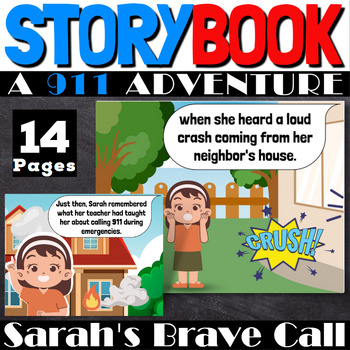 Preview of Sarah's Brave Call: A 911 Adventure Storybook Printable For Kids + Google slide