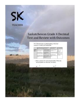 Preview of Saskatchewan Grade 4 Decimal Test and Review with Outcomes